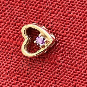 10K NF Yellow Gold Heart Charm Pendant With Purple Stone